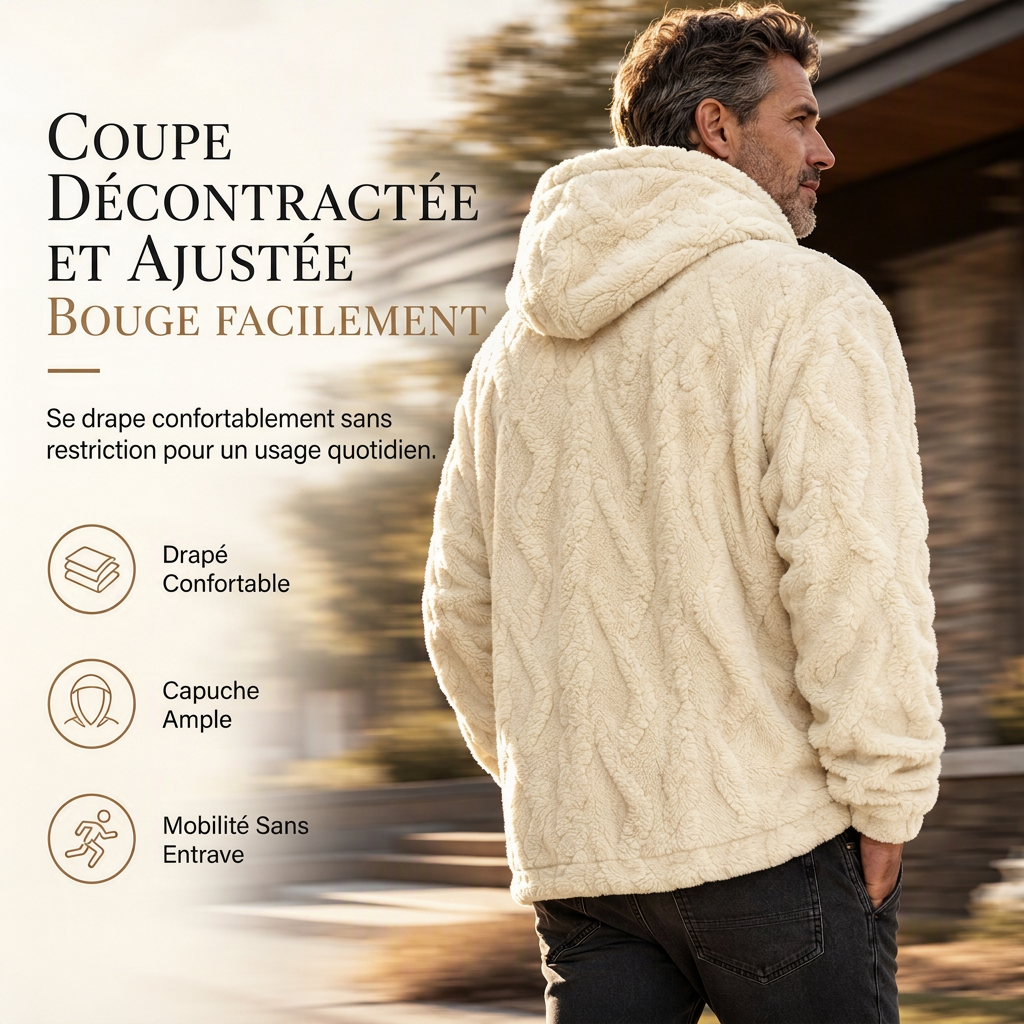 Sweat à capuche doublé polaire pour homme, motif jacquard, manches longues, style pull, pour tenues décontractées et activités en extérieur en hiver