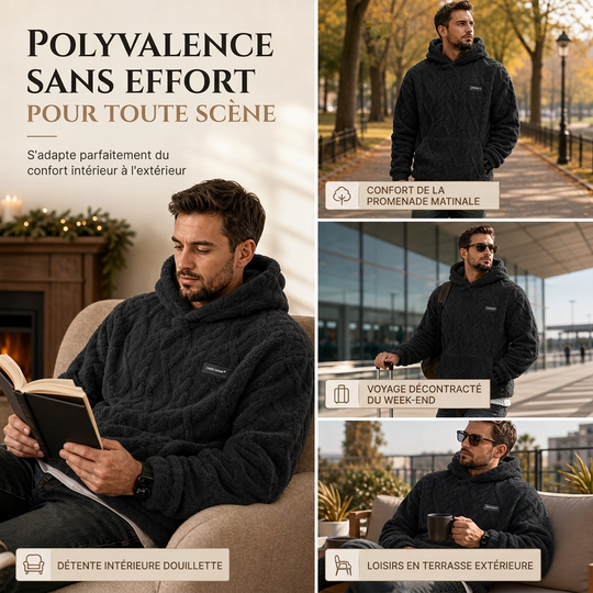 Sweat à capuche doublé polaire pour homme, motif jacquard, manches longues, style pull, pour tenues décontractées et activités en extérieur en hiver