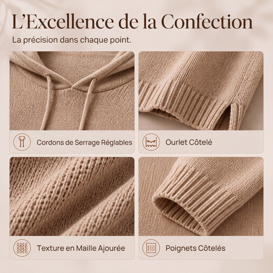 Pull en maille à capuche avec cordon de serrage pour femme