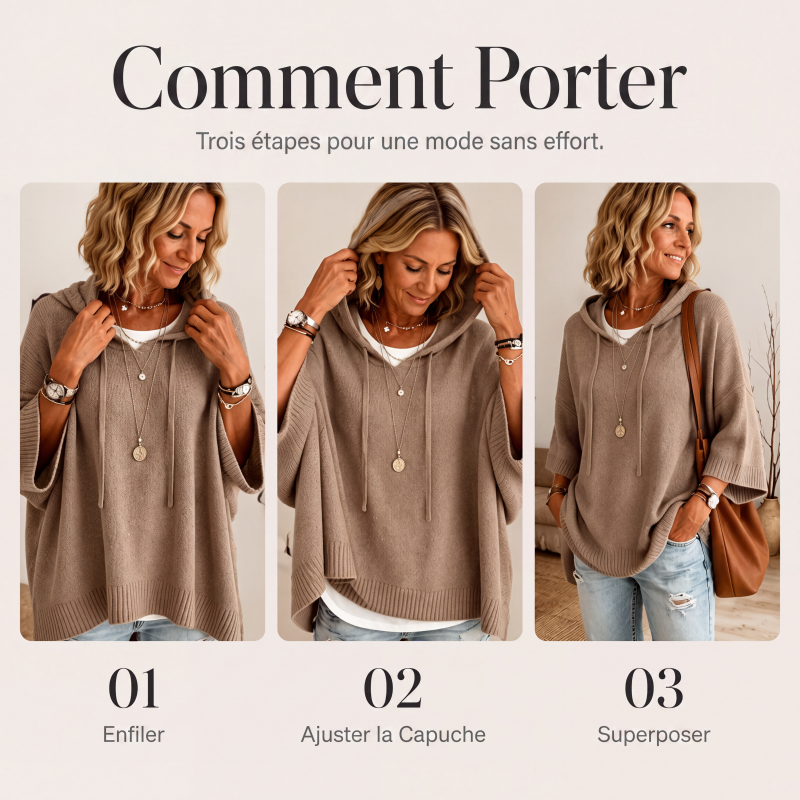 Pull en maille à capuche avec cordon de serrage pour femme