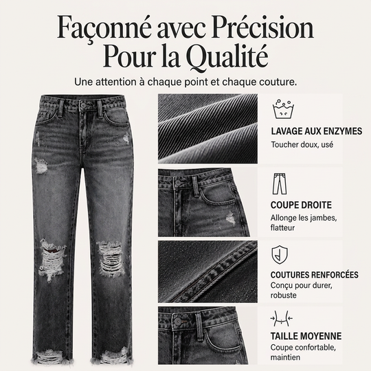 Jean déchiré rétro pour femme