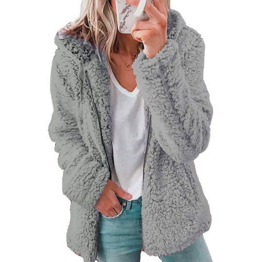 Veste polaire à capuche et à fermeture éclair pour femme