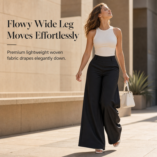 🔥 -50 % | 👖 Pantalon Large Taille Haute Femme – Tombé Fluide & Silhouette Élancée