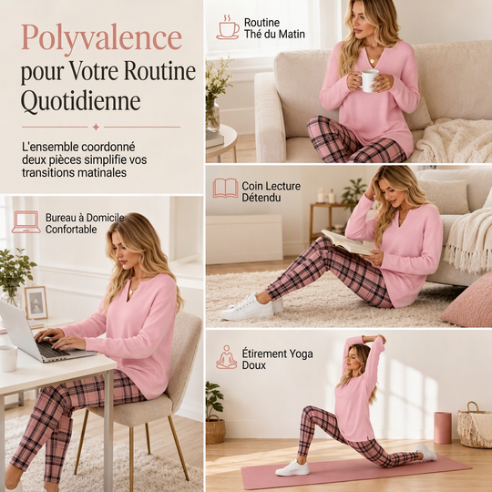 Ensemble haut en maille et legging à carreaux pour femme