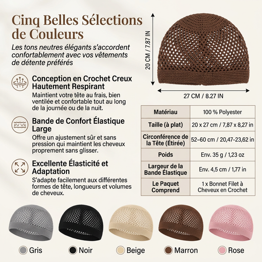 Bonnet à filet pour cheveux en maille élastique et respirant avec bande large, couvre-cheveux ajouré