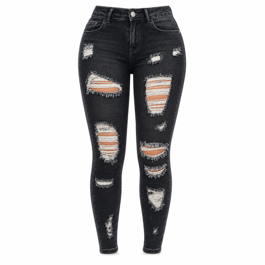 Jean skinny taille haute déchiré pour femme, pantalon en denim stretch délavé