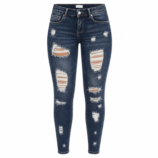 Jean skinny taille haute déchiré pour femme, pantalon en denim stretch délavé