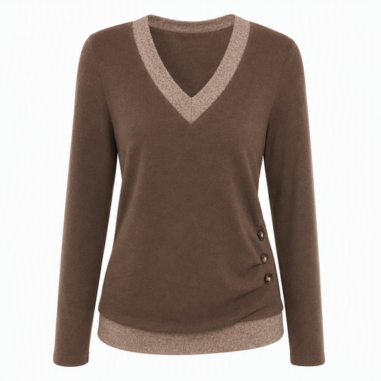 Haut en maille à col V et manches longues pour femme