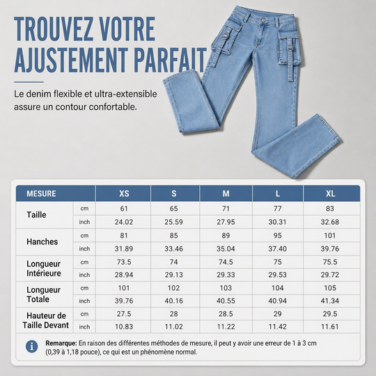 🔥 -50 % | 👖 Jean Cargo Flare Femme – Taille Haute, Stretch & Silhouette Allongée