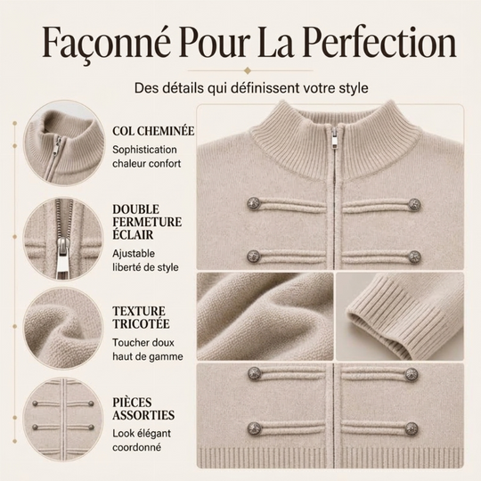 Veste en maille décontractée à double fermeture éclair pour femme