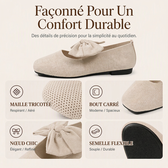 Chaussures plates pour femme en maille à bout carré avec nœud