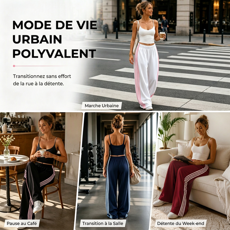 Pantalon de survêtement femme taille large avec bandes latérales