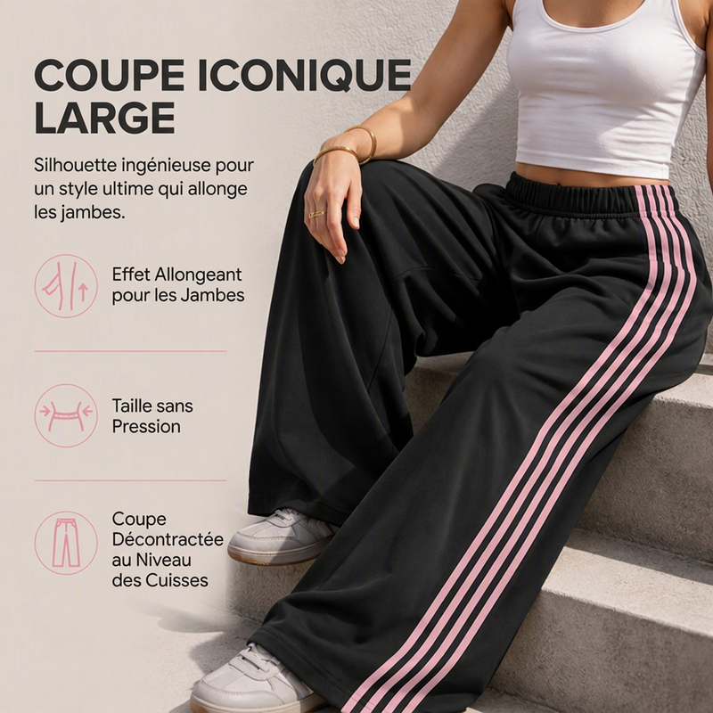 Pantalon de survêtement femme taille large avec bandes latérales