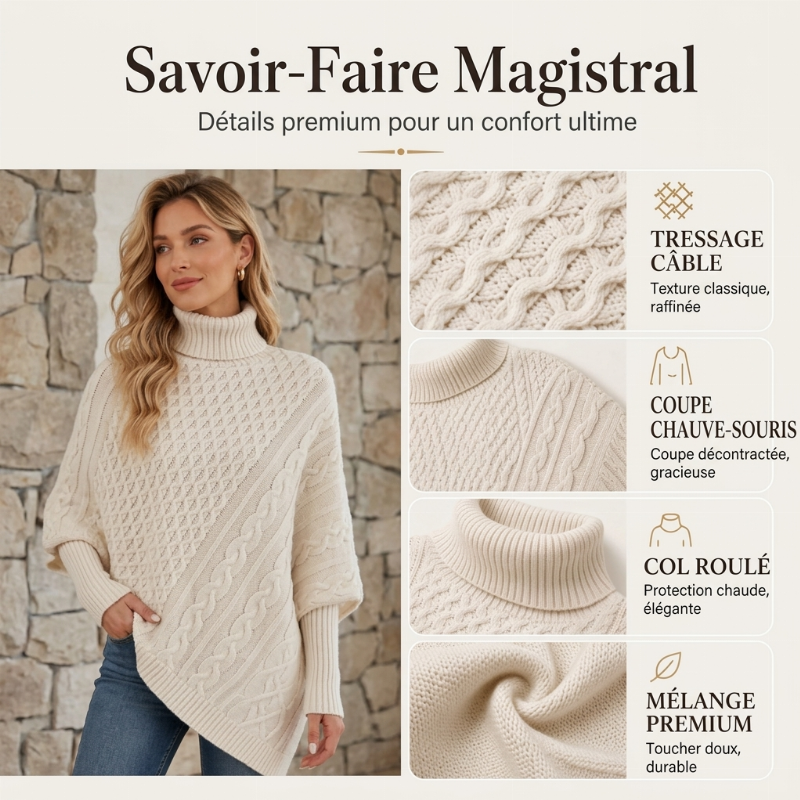 Pull poncho en maille torsadée pour femme