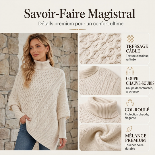 Pull poncho en maille torsadée pour femme