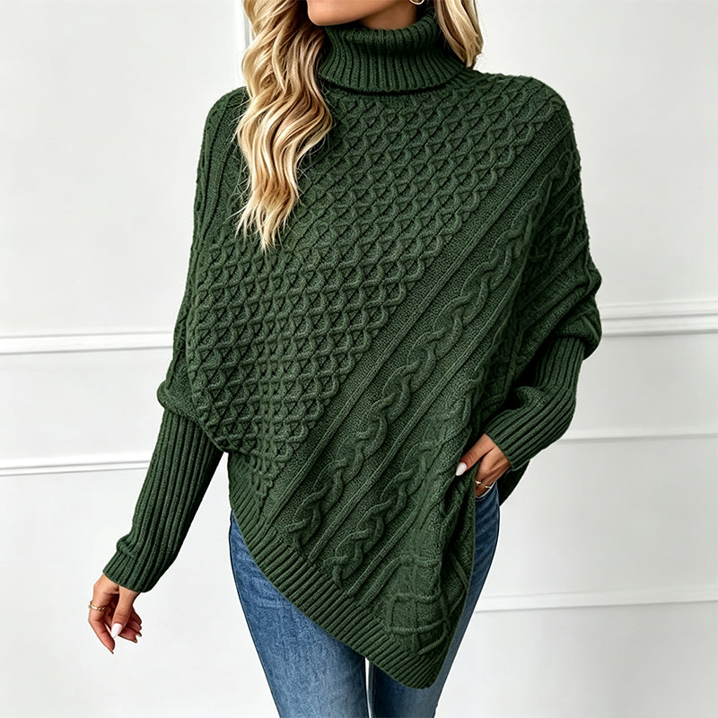 Pull poncho en maille torsadée pour femme