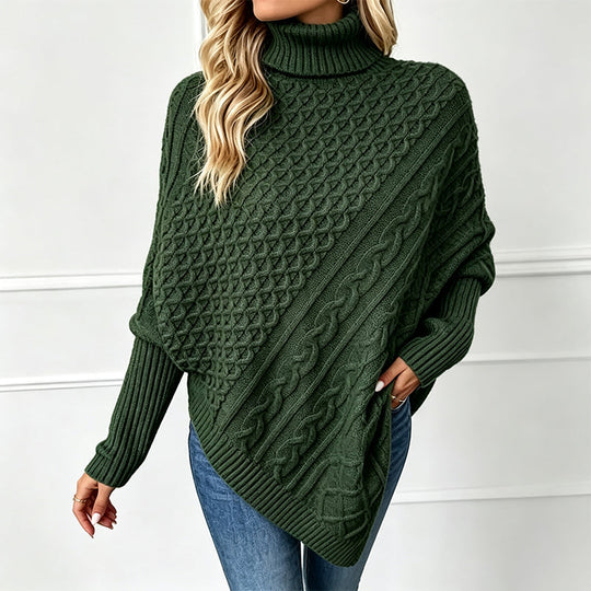 Pull poncho en maille torsadée pour femme