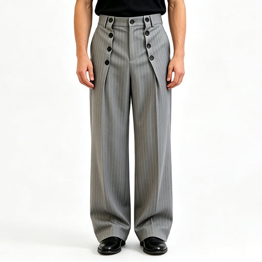 Pantalon drapé élégant à double boutonnage et taille haute pour homme