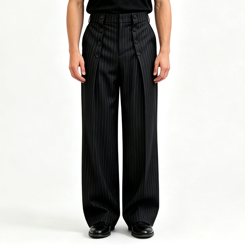Pantalon drapé élégant à double boutonnage et taille haute pour homme