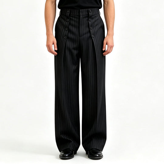 Pantalon drapé élégant à double boutonnage et taille haute pour homme