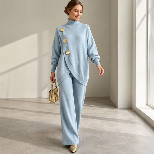 Ensemble élégant pour femme : pull à col roulé et pantalon large