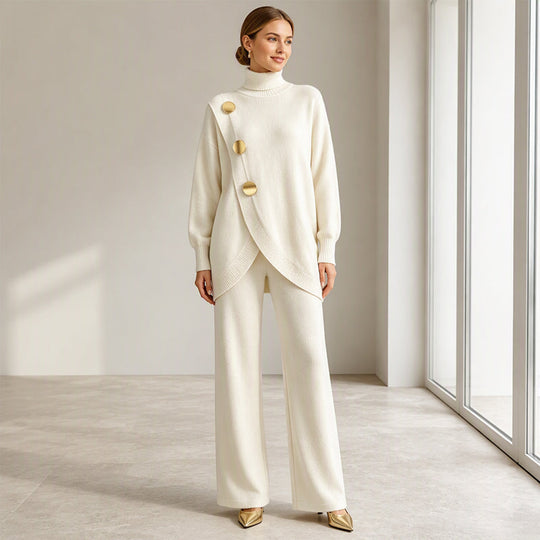 Ensemble élégant pour femme : pull à col roulé et pantalon large