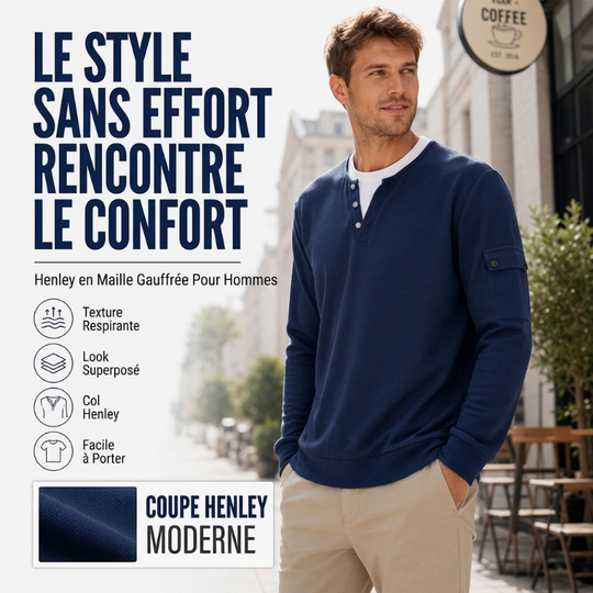 Haut Henley factice deux pièces en maille gaufrée pour homme