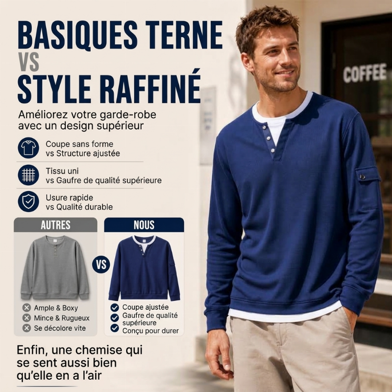 Haut Henley factice deux pièces en maille gaufrée pour homme