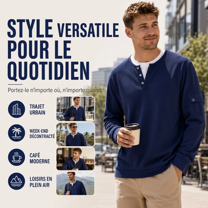 Haut Henley factice deux pièces en maille gaufrée pour homme