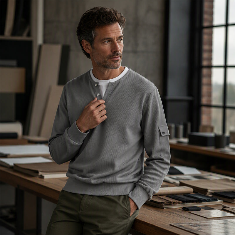 Haut Henley factice deux pièces en maille gaufrée pour homme