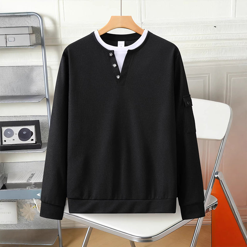 Haut Henley factice deux pièces en maille gaufrée pour homme