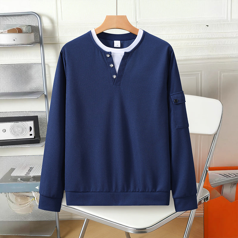 Haut Henley factice deux pièces en maille gaufrée pour homme