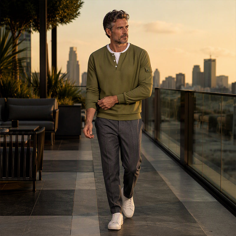 Haut Henley factice deux pièces en maille gaufrée pour homme
