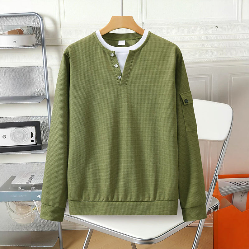 Haut Henley factice deux pièces en maille gaufrée pour homme