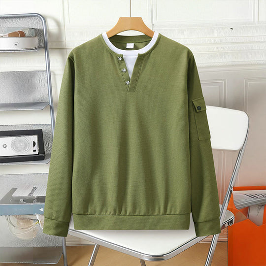 Haut Henley factice deux pièces en maille gaufrée pour homme