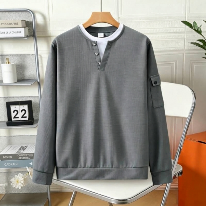 Haut Henley factice deux pièces en maille gaufrée pour homme