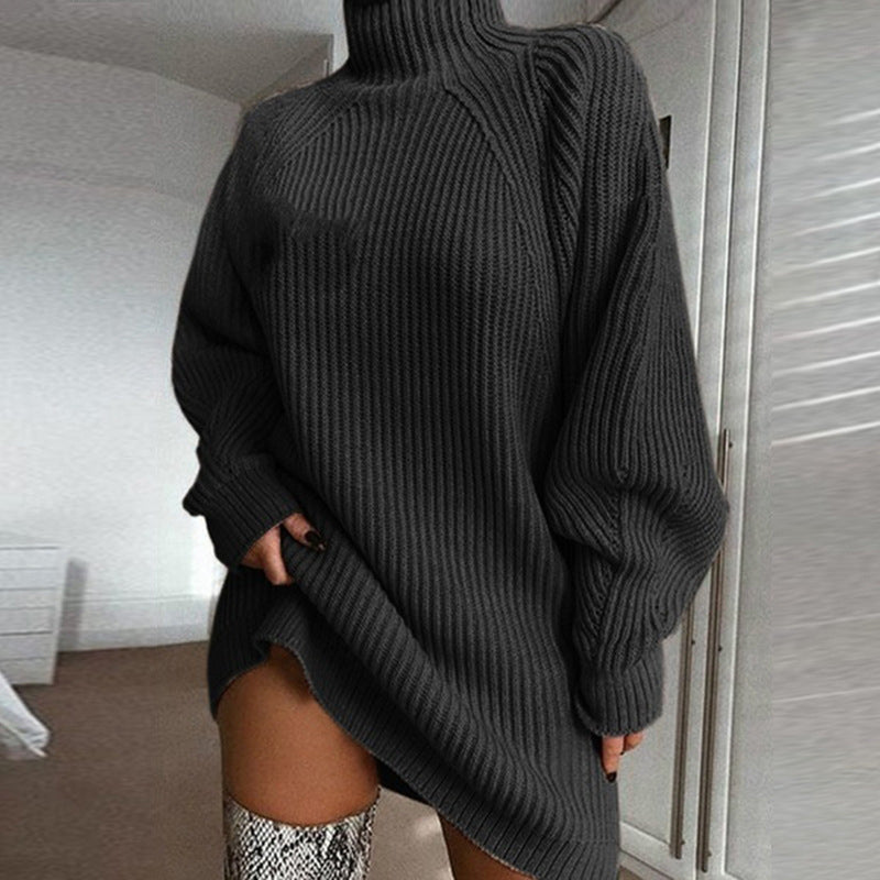 Robe pull en maille col roulé douce pour femme