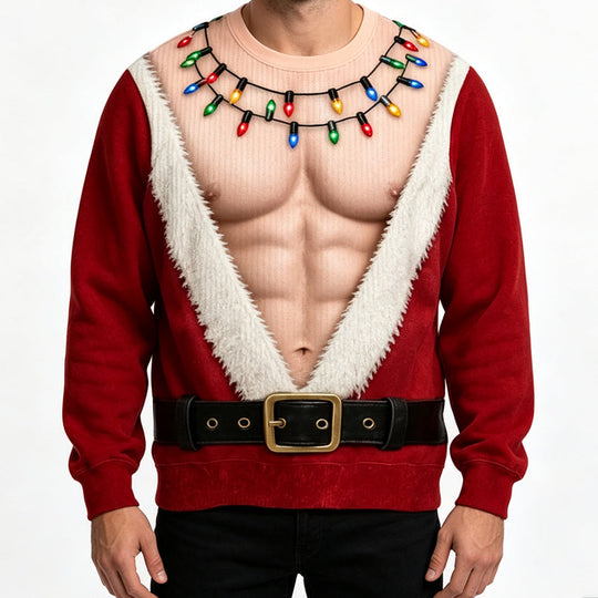 Sweat-shirt drôle pour homme avec impression 3D de muscles, thème Noël