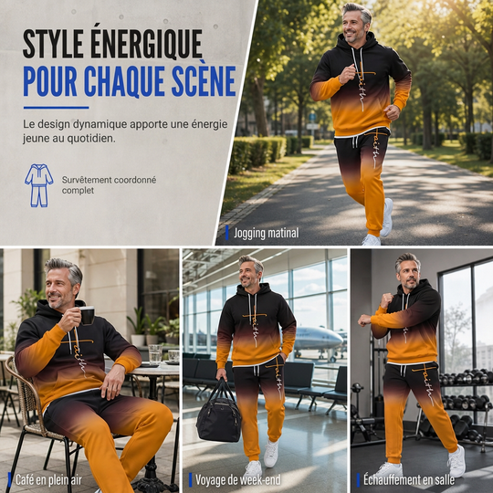 Ensemble survêtement ample pour homme : sweat à capuche à manches longues avec impression numérique 3D et pantalon, adapté pour le printemps et l'automne