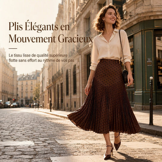 Jupe plissée à pois taille haute pour femme – Style rétro chic, confort et féminité