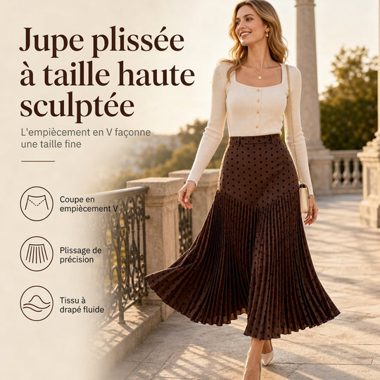 Jupe plissée à pois taille haute pour femme – Style rétro chic, confort et féminité
