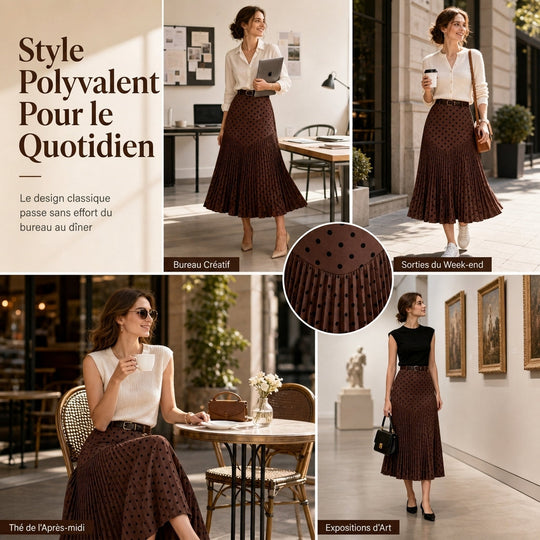 Jupe plissée à pois taille haute pour femme – Style rétro chic, confort et féminité