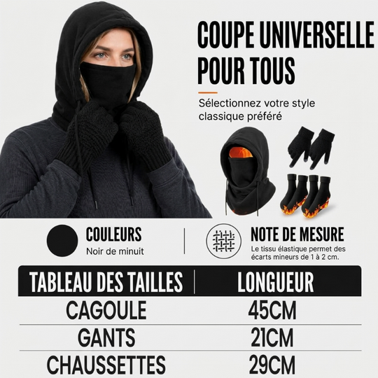 Ensemble cagoule avec gants tactiles et chaussettes