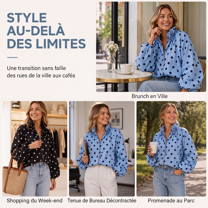 Veste décontractée à pois avec fermeture éclair pour femme