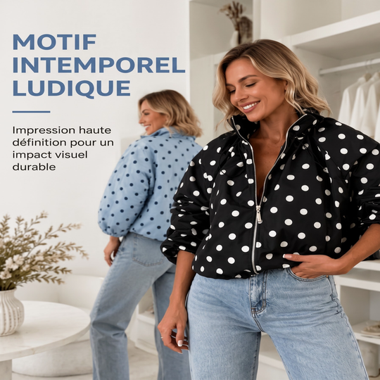 Veste décontractée à pois avec fermeture éclair pour femme