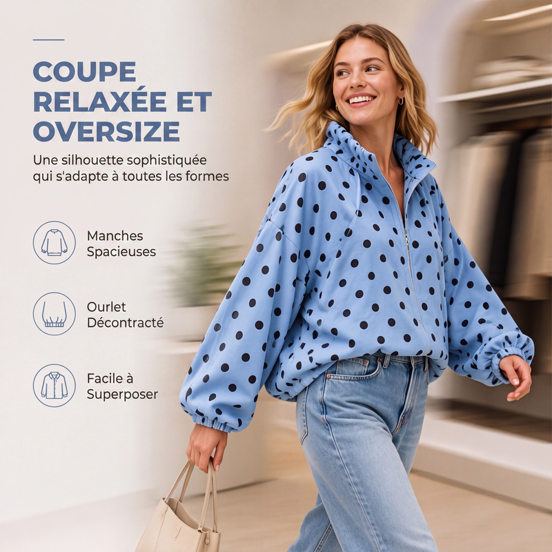 Veste décontractée à pois avec fermeture éclair pour femme