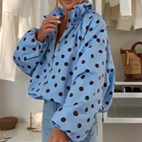 Veste décontractée à pois avec fermeture éclair pour femme