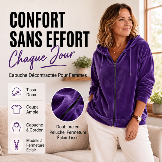 Veste décontractée à capuche en velours pour femme
