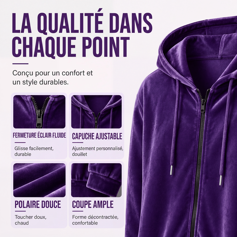 Veste décontractée à capuche en velours pour femme