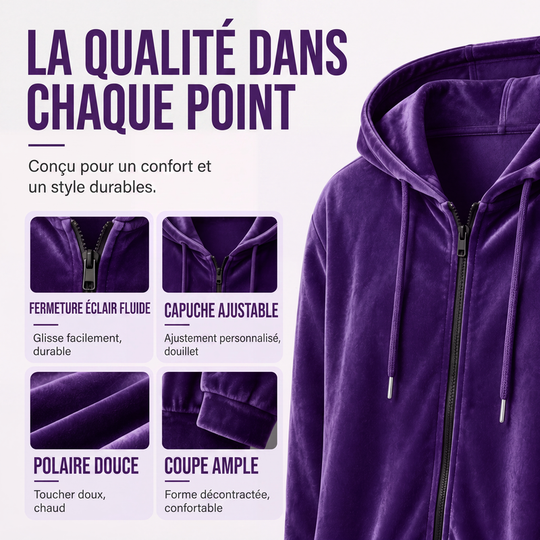 Veste décontractée à capuche en velours pour femme